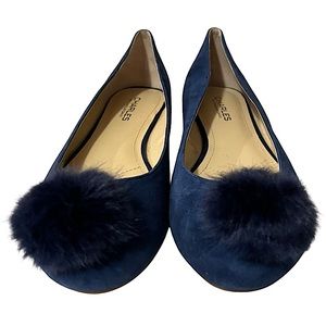 Charles David Blue Suede Faux Fur Pompom Ballet Flats 9.5